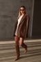 Taupe Color Oversized Chenille Velvet Blazer with Padded Shoulders - 3