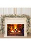 9FT Christmas Garland with 50 Lights, Artificial Christmas Decorations with Pine Cones and Berry Clusters, Holiday Garland for Indoor Outdoor Stairs Door Fireplace,New Year Decor (white)