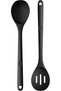 Solid & Slotted Silicone Cooking Spoons for Serving (Black)