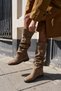 VELAA TAUPE COLOR GENUINE LEATHER MINK-TRIMMED BOOTS - 3