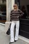 Brown Three-Stripe Button-Front Crew-Neck Women's Knit Cardigan - 4