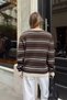 Brown Three-Stripe Button-Front Crew-Neck Women's Knit Cardigan - 6
