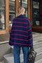 Navy Blue Cyra Mock Neck Striped Oversized Spanish-Sleeve Women's Knit Sweater - 6