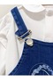 GIRL'S 6–24 MONTHS DETAILED DENIM DUNGAREES AND WHITE SHIRT WITH PETER PAN COLLAR 2-PIECE SET - 5