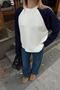 Navy Blue with Paneling, Raglan-Sleeve, Crew Neck, Long-Sleeve Women's T-Shirt - 5