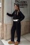Black Ruched-Paneled Cardigan and High-Waisted Sweatpants Women's Top and Bottom Set - 4