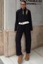 Black Ruched-Paneled Cardigan and High-Waisted Sweatpants Women's Top and Bottom Set