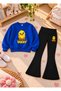 Girls' Flared Leggings Set with Printed Crew Neck Sweatshirt—3-Ply Brushed Inside Winter Cotton Set