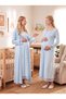 New Season Blue Lace-Sleeve Detail, Easy-Breastfeeding Design, Long-Sleeved Postpartum and Maternity Robe and Nightgown Set - 3