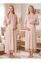 New Season Beige Lace-With Sleeve Detail, Easy-Breastfeeding Design, Long-Sleeved Postpartum and Maternity Robe and Nightgown Set - 2