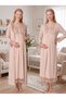 New Season Beige Lace-With Sleeve Detail, Easy-Breastfeeding Design, Long-Sleeved Postpartum and Maternity Robe and Nightgown Set - 8