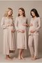Women's Beige Lace Long-Sleeve Nursing-Friendly Robe-Style Postpartum and Maternity Pajama Set - 3