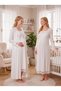 New Season Ecru Lace-With Sleeve Detail, Easy-Breastfeeding Design, Long-Sleeved Postpartum and Maternity Robe and Nightgown Set - 7