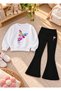 Girls' Flared Leggings Set with Crew Neck Printed Sweatshirt—3-Ply Brushed Inside Winter Cotton Set