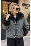 NESİL Women's Collar & Cuffs, Fur-Trimmed, Fiber-Filled, OVERSIZED DENIM JACKET - 2