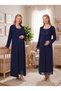 New Season Navy Blue Lace-With Sleeve Detail, Easy-Breastfeeding Design, Long-Sleeved Postpartum and Maternity Robe and Nightgown Set - 2