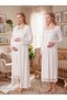 New Season Ecru Lace-With Sleeve Detail, Easy-Breastfeeding Design, Long-Sleeved Postpartum and Maternity Robe and Nightgown Set - 5
