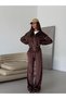 TREND SPECIAL DESIGN EMBROIDERED DETAILS HOODED ZIPPERED CARDIGAN - WIDE-LEG BELOW-THE-KNEES VELVET-TIMED SWEATSUIT SET - 3