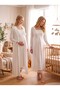 New Season Ecru Lace-With Sleeve Detail, Easy-Breastfeeding Design, Long-Sleeved Postpartum and Maternity Robe and Nightgown Set - 2