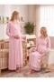New Season Pink Lace-Sleeve Detail, Easy-Breastfeeding Design, Long-Sleeved Postpartum and Maternity Robe and Nightgown Set - 7