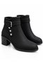 Women's Buckled Ankle Boots with Silver Accents and Button Details—A Modern and Timeless Design with Thick Heels - 2