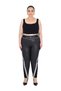 Plus-Size Women's High-Waisted, Wide-Elasticated Hem, Black Leather-Look, White Striped Detail, Stretch, Tapered-Leg Pants, Sizes 42–48