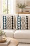 Bohemian Geometric Patterned Textured Decorative Cushion – Ecru, Teal, Gray - 2