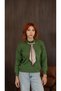 Women's Green Polo Collar Sweater with Scarf Detail