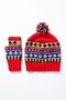 Women's Hand-Knitted Pom-Pom Beanie and Fingerless Glove Set – Winter Set with Bohemian Ethnic Patterned Design - 3