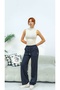 Women's Navy Blue Elastic-Waist, Drawstring Waist, Wide-Leg Sweatpants - 2
