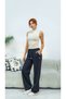 Women's Navy Blue Elastic-Waist, Drawstring Waist, Wide-Leg Sweatpants