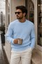 Men's 3-Piece Set – Leather Bomber Jacket with Two Pockets and 2 Crew Neck Corded Fabric Sweaters - 3