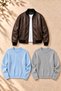 Men's 3-Piece Set – Leather Bomber Jacket with Two Pockets and 2 Crew Neck Corded Fabric Sweaters