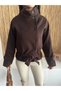 Women's Double-Buttoned Mock Neck Belted Short Melton Coat - 6