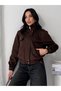 New Season Women's Oversized Mock Neck Double-Pocket Imported Suede Jacket - 4