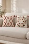 2 Decorative Kilim Rug and Daisy-Patterned Cushion Covers with Invisible Zippers and Tassels, 42x42 cm - 3