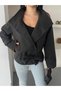 Women's Double-Buttoned Mock Neck Belted Short Melton Coat - 7