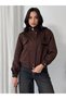New Season Women's Oversized Mock Neck Double-Pocket Imported Suede Jacket - 3