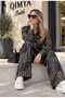 BEBE PLUS Women's Black Velvet and Gold Goose-Foot Pattern Shirt and Pants Two-Piece Set - 5