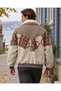 (8125) Men’s Vintage-Print Patchwork Bomber Jacket with Fur-Trimmed Collar - L/XL - 6