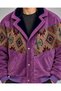 (8127) Men’s Vintage-Print Patchwork Bomber Jacket with Fur-Trimmed Collar - L/XL - 2
