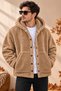 2-Piece Unisex Hooded Plush Fleece Jacket Set – Winter-Weight, Thick-Textured, Button-Up, Double-Pocketed Oversized Cardigan Set - 2
