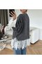 Cardigan with Ruched Sleeves and Lace Details - 8353 - Gray & White (Pre-Order) - 2