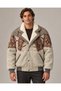 (8125) Men’s Vintage-Print Patchwork Bomber Jacket with Fur-Trimmed Collar - L/XL - 3
