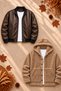 Men's 2-Piece Jacket Set – Double-Pocket Leather Bomber Jacket and Hooded Button-Up Plush Jacket