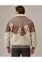 (8125) Men’s Vintage-Print Patchwork Bomber Jacket with Fur-Trimmed Collar - L/XL - 4
