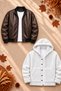 Men's 2-Piece Jacket Set – Double-Pocket Leather Bomber Jacket and Hooded Button-Up Plush Jacket