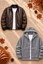 Men's 2-Piece Jacket Set – Double-Pocket Leather Bomber Jacket and Hooded Button-Up Plush Jacket