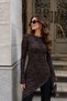 Women's Black Zebra-Print Asymmetrical-Hem Crew-Neck Viscose-Elastane Tunic Blouse