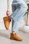 Brown Suede Women's Boots with Soft Fur Trim and Flat Soles